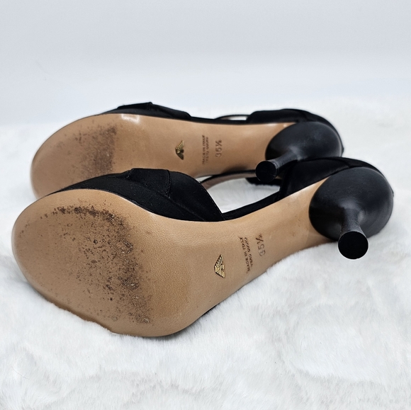 Emporio Armani black evening satin peep toe strappy slip on high heels 5.5 - Picture 10 of 12